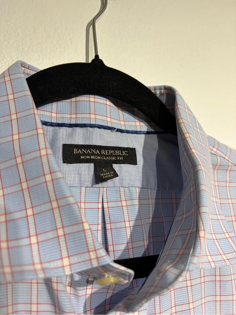 Banana Republic Non-Iron Classic Fit Blue Red Windowpane Dress Shirt Size L